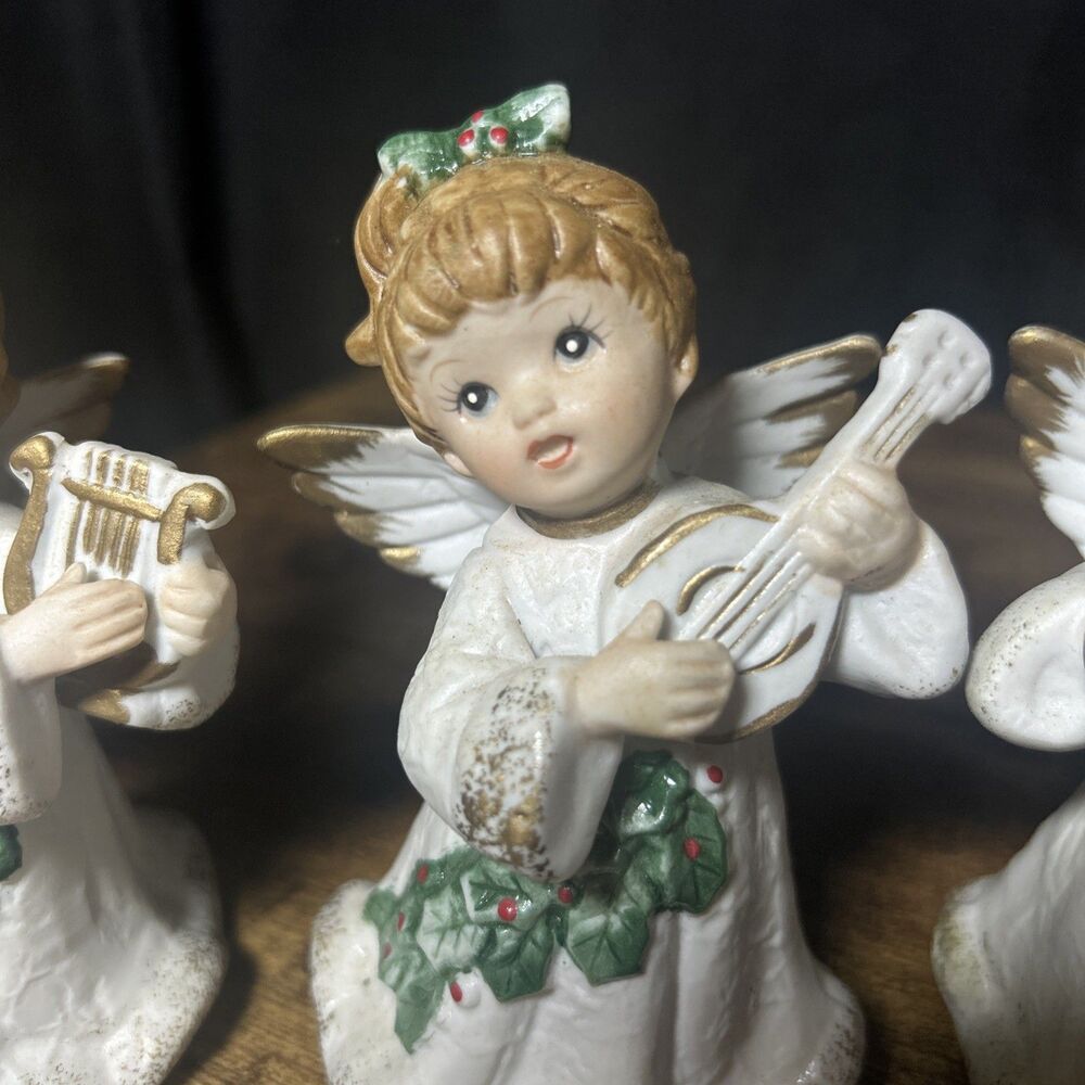 Homco Christmas Angels Instruments Vintage Taiwan Harp Accordion Mandolin - Picture 11 of 12